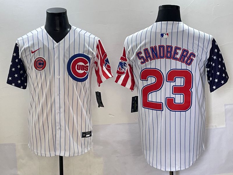 Men 2025 Chicago Cubs #23 Sandberg White Stripe a generation of national flags Joint Name Nike MLB Jersey style 6->chicago cubs->MLB Jersey